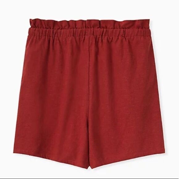 TORRID DRAWSTRING WAIST LINEN BRICK RED SHORTS - Picture 3 of 9